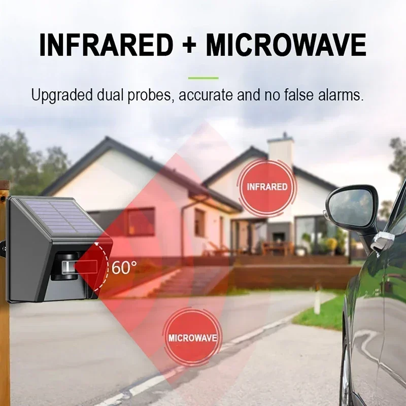 

Home Ourdoor Security 4-Way Doorbell Solar Driveway Alarm,Alert System Monitor,500m Long Range,Infrared Motion Sensor Detector