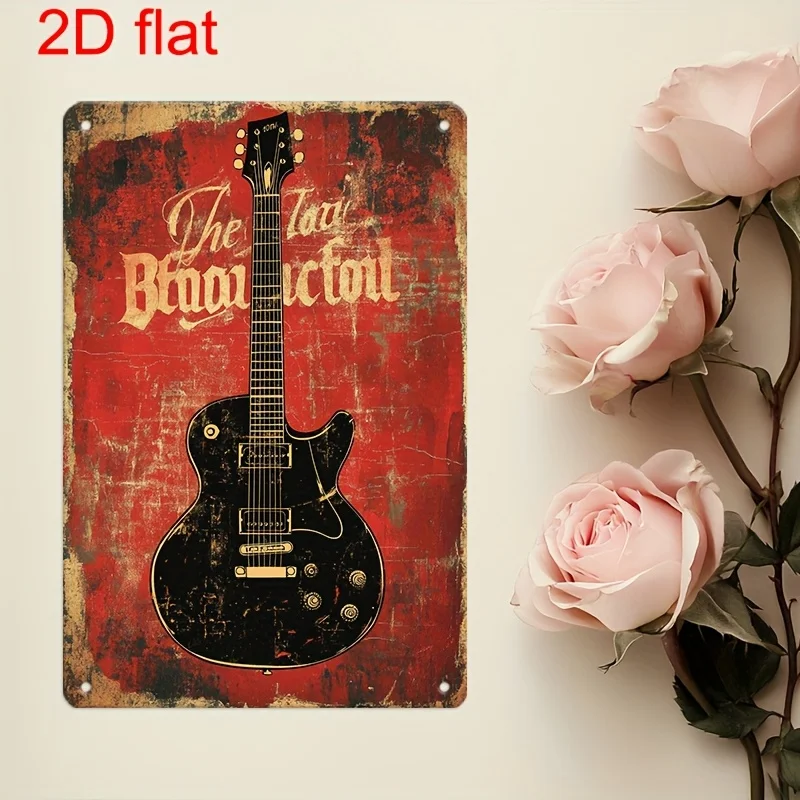- Vintage Guitar Metal Wall Sign - 