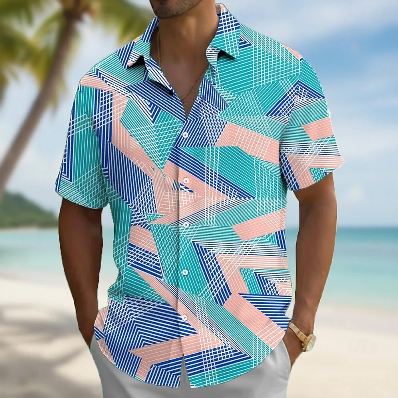 

Feathered Duck Pattern Hawaiian Shirt For Men Stripe 3D Printed Short Sleeves Summer Street Blouse Surf Beachwear Aloha Shirts