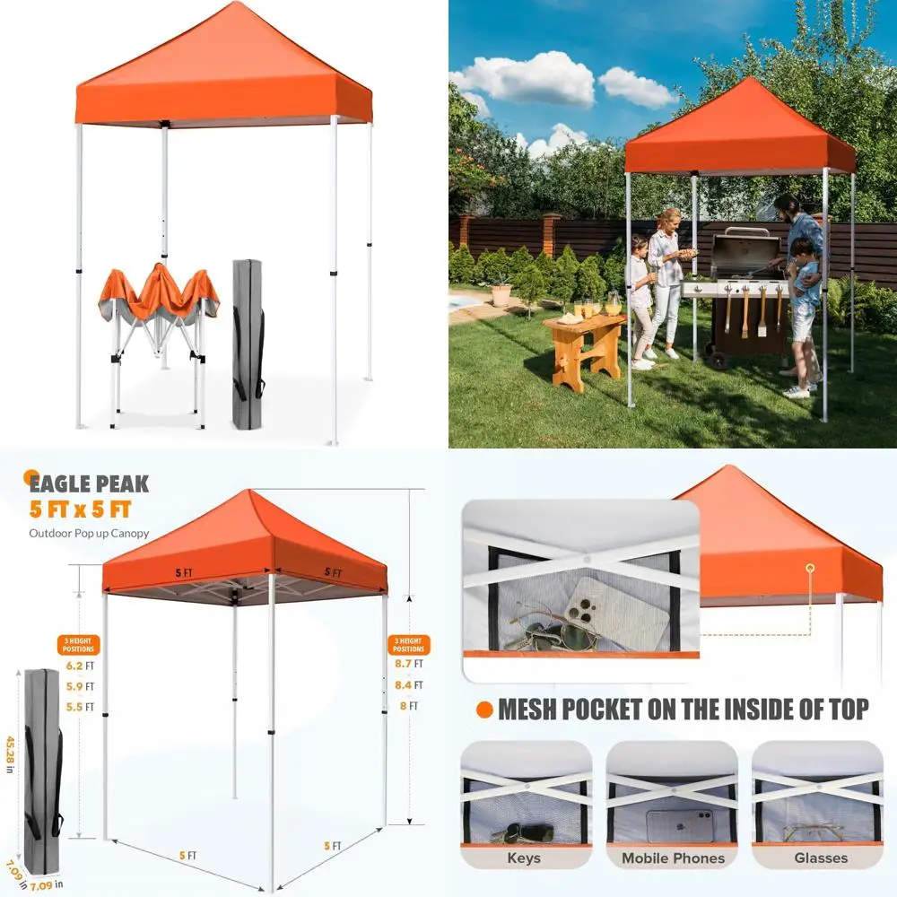 Instant Outdoor Canopy Shelter Easy Setup 5x5 Folding Pop Up Tent Straight Leg Orange Easy Assembly