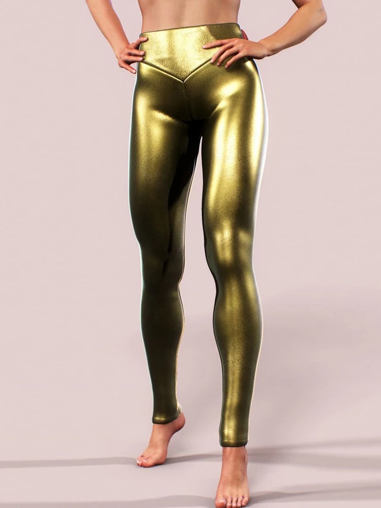 เงากางเกงรัดรูปเซ็กซี่ Leggings Women เอวแฟชั่นผู้หญิง Leggings Gold Black Gothic กางเกง