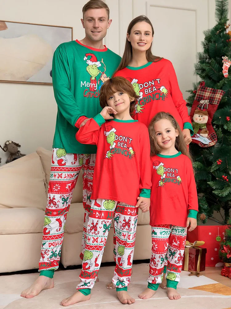 Family Christmas Parent-Child Suit Pajamas Amazon New Contrast Color Pajamas Homewear mommy and me clothes