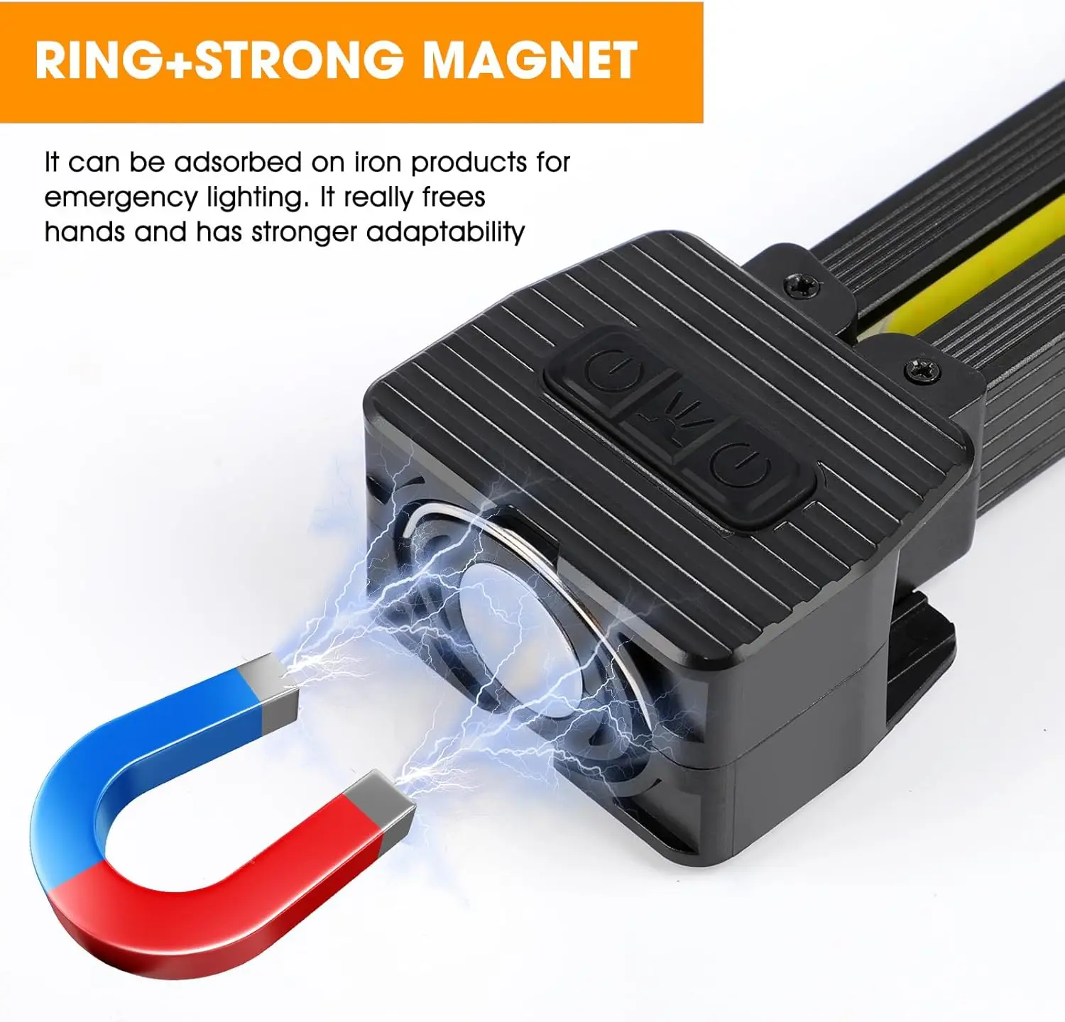 ไฟฉาย LED แม่เหล็กแบบพกพาพร้อมตะขอแขวน, การหรี่แสงเกียร์ 7 และไฟทํางานมือถือพับได้ 180 องศาสําหรับกรณีฉุกเฉิน