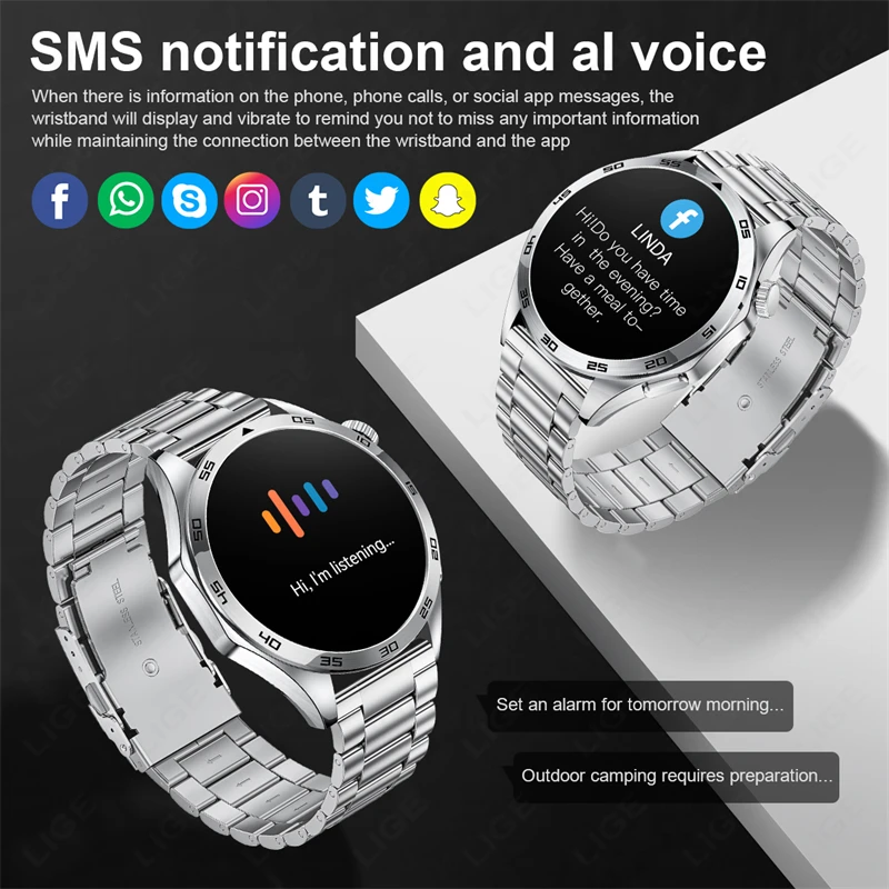 LIGE Smart Watch For Huawei Xiaomi Bluetooth Earphones Smartwatch ECG Heart Rate Monitor Men Watch Bluetooth Call Sports Fitness