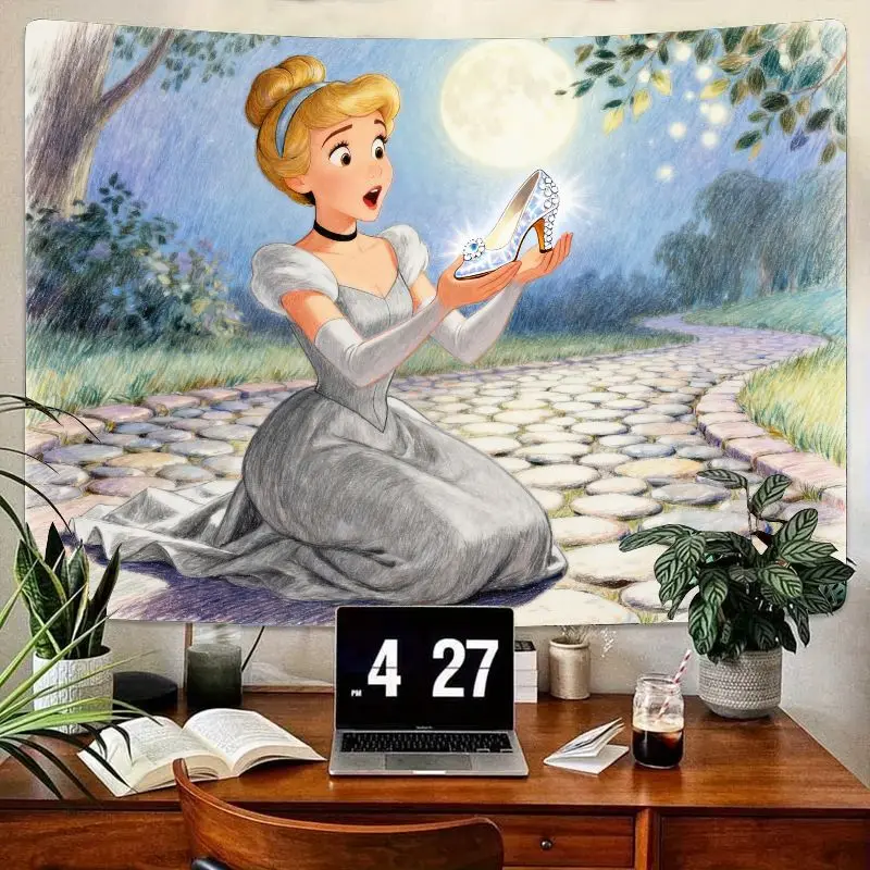 

1 шт., стеклянные тапочки принцессы Золушки, гобелен, очаровательная ночь, настенное искусство из полиэстера, мечтательный декор для спальни, эстетические девушки G