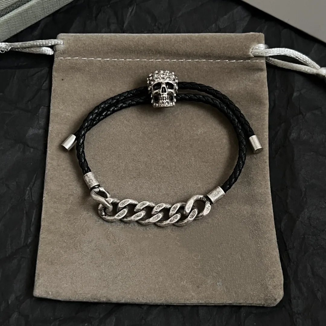 

Dark punk skull patchwork genuine leather Unisex bracelet