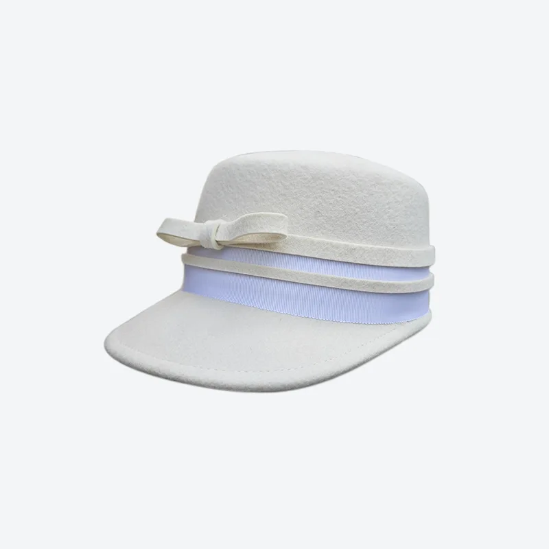 

New Woolen Equestrian Hat, Casual and Versatile, Color-Blocked Bow-Knot Peaked Cap, Japanese-Style Short-Brim Fashion Hat