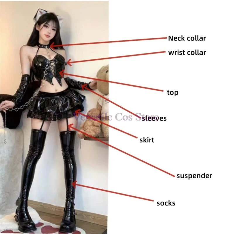 Anime Devil's City Queen Misa Unifrom Costume Cosplay Women Cool Girl Punk Cyber Leather Outfits Costumes Cosplay