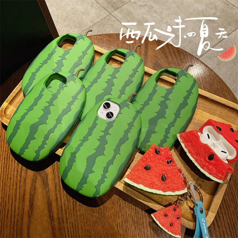 Cute Big Watermelon Phone Case for iPhone 14 13 12 11 Pro Max Soft Silicone Funny Simulation Fruit Mobile Phone Cover Bumper