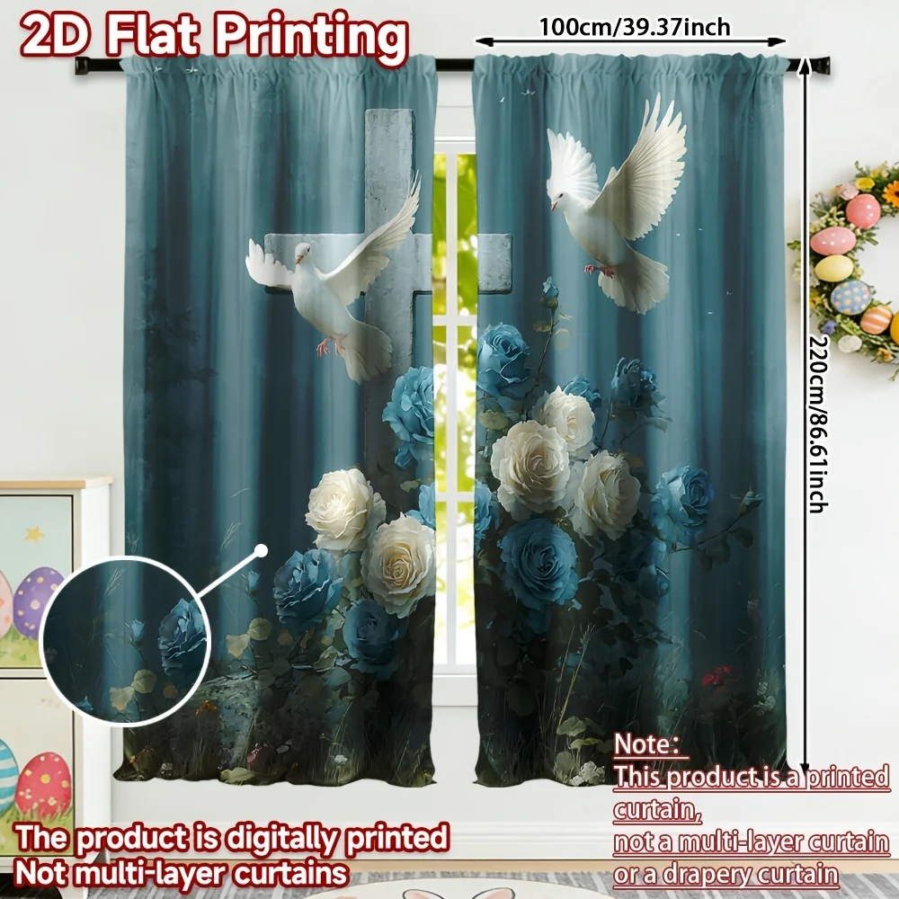 Dove and Rose quiet pattern printed curtains, with a pole bag design, suitable for bedrooms, living rooms and offices