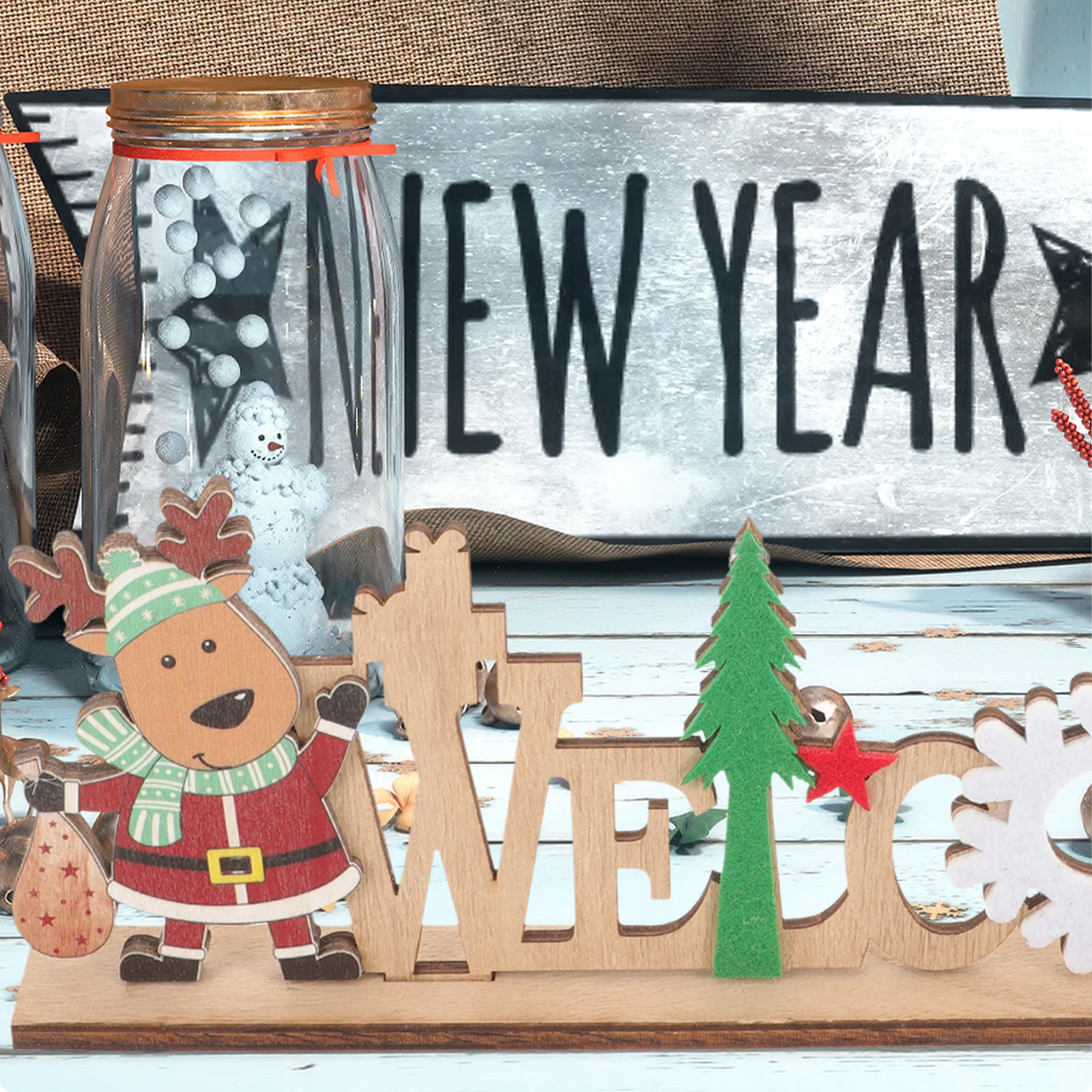 

Christmas Wood Table Sign Deer Decoration Xmas Desktop Ornament Xmas Party Decoration Holiday Table Centerpiece Christmas