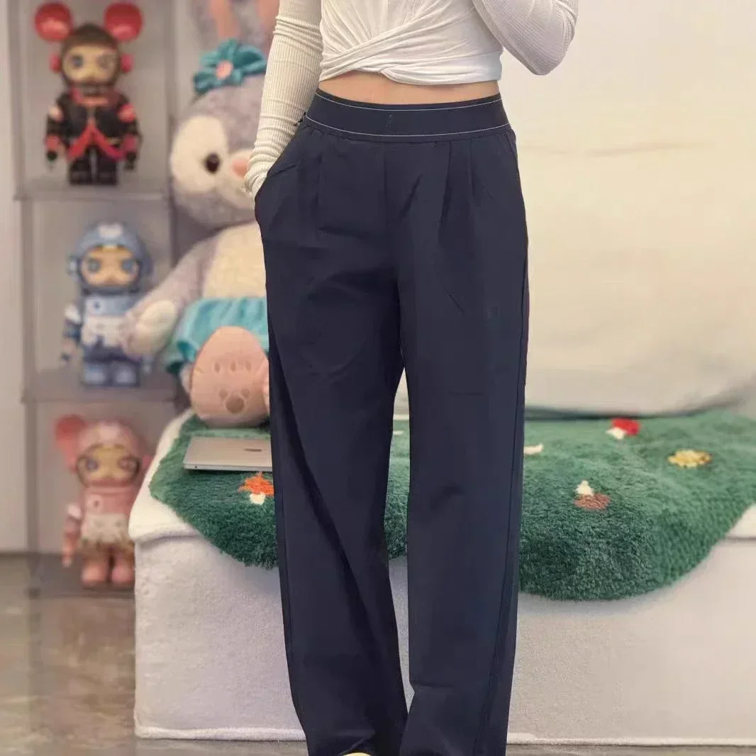 

al Yoga Suit Up Trouser (Regular) Fashionable Loose Straight Leg Suit Pants Elastic Belt Comfortable Lightweight Pants