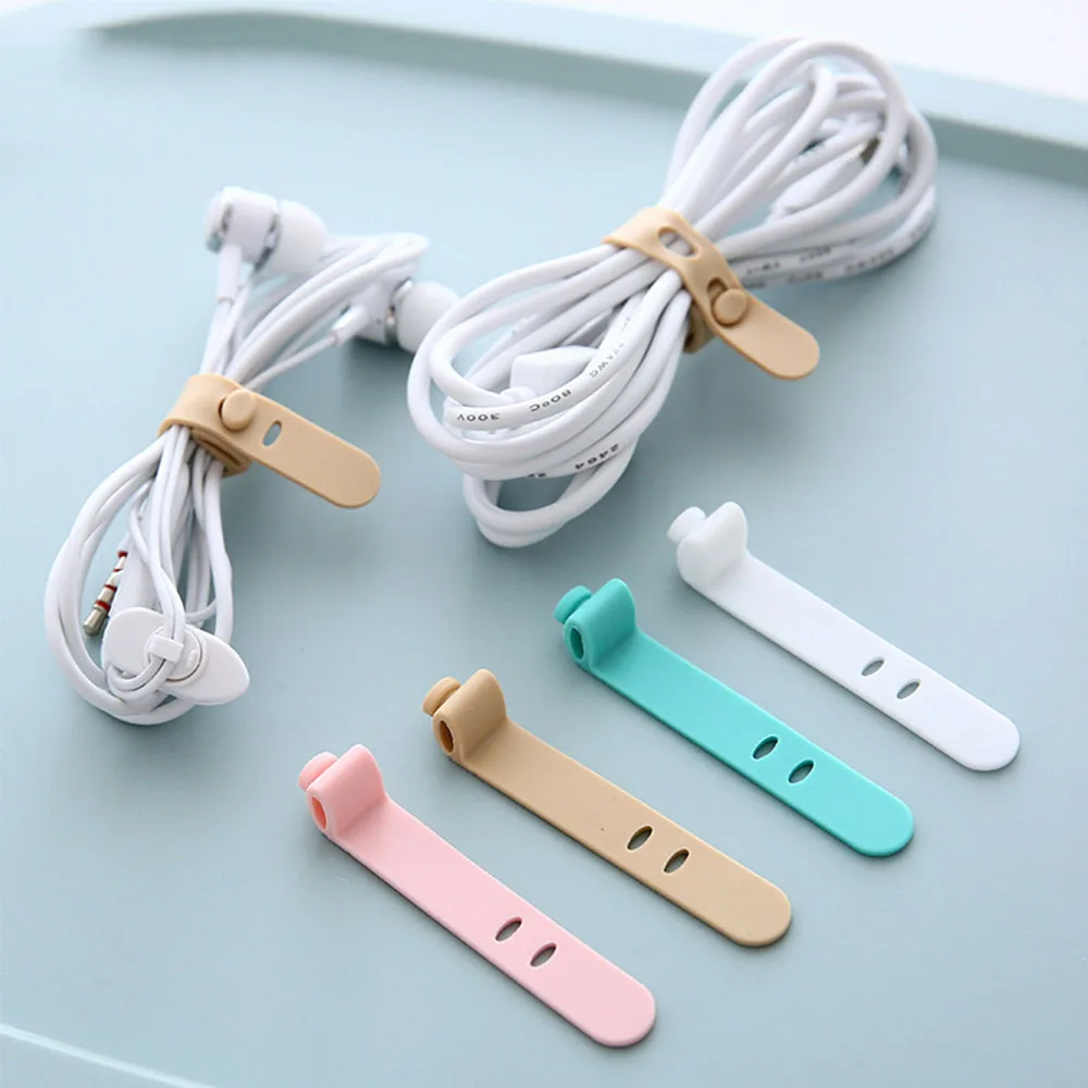 4Pcs/Lot Solid Color Silicone Cable Organizer Clip Charger Cord Management Mouse Earphone Wire Manger Data Line Winder Straps