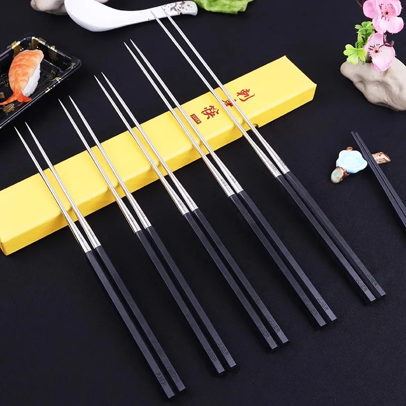 Stainless Steel Pointed Chopsticks, Sashimi, Korea Food, Sushi Shop, Roasted Meat, Hexagonal Handle