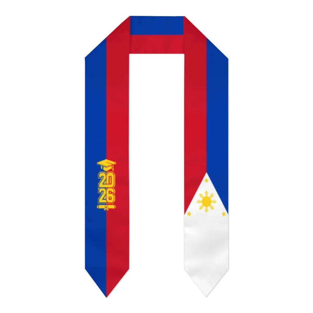 Class of 2026 Philippines Flag Scarf Graduation Sash Stole International Study Abroad Adult Unisex Party Accessory Top Print