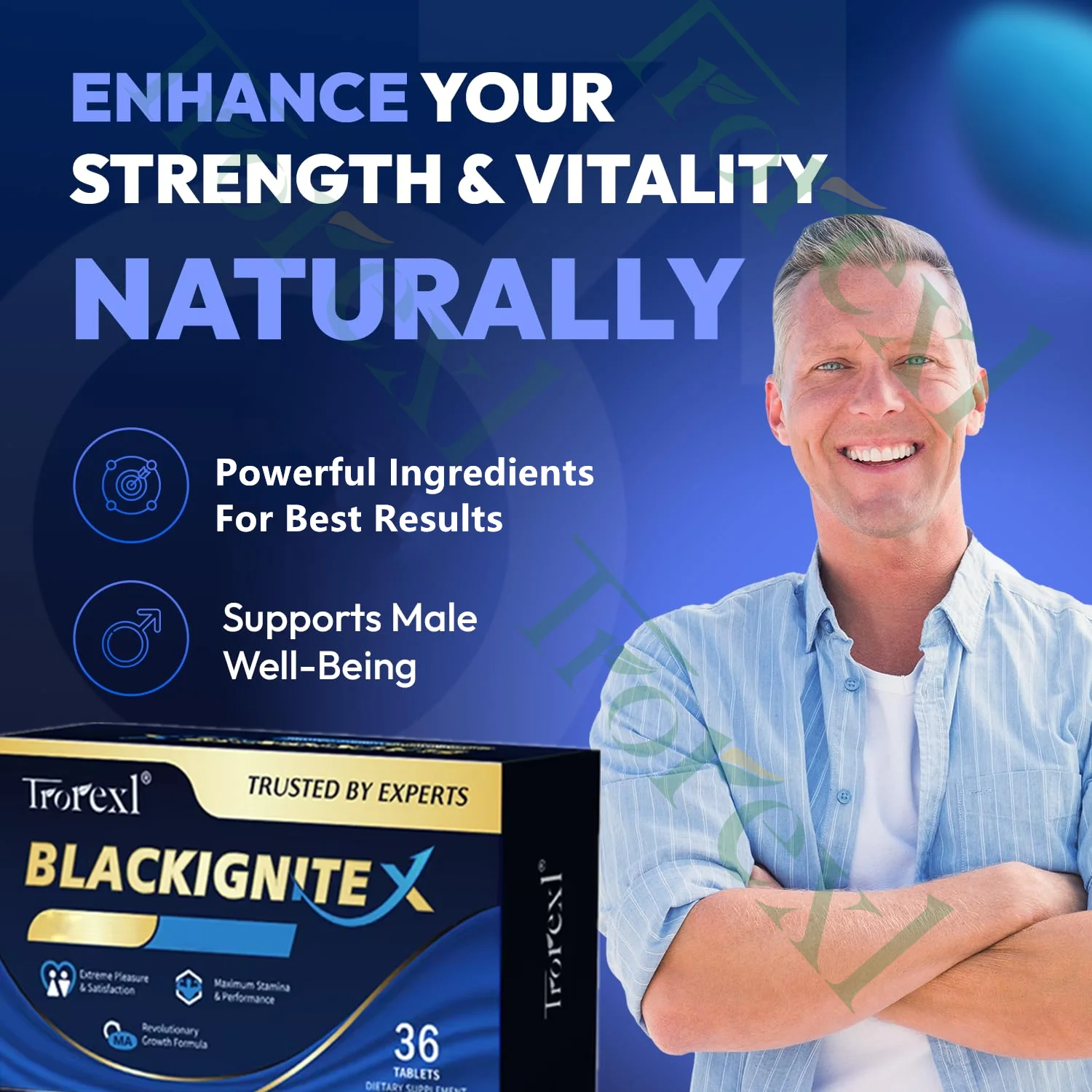 

Trorexl-BlackIgnite X Passion & Drive Booster Supplement — мужское повышение производительности — увеличение размера, Vigor, выносливость