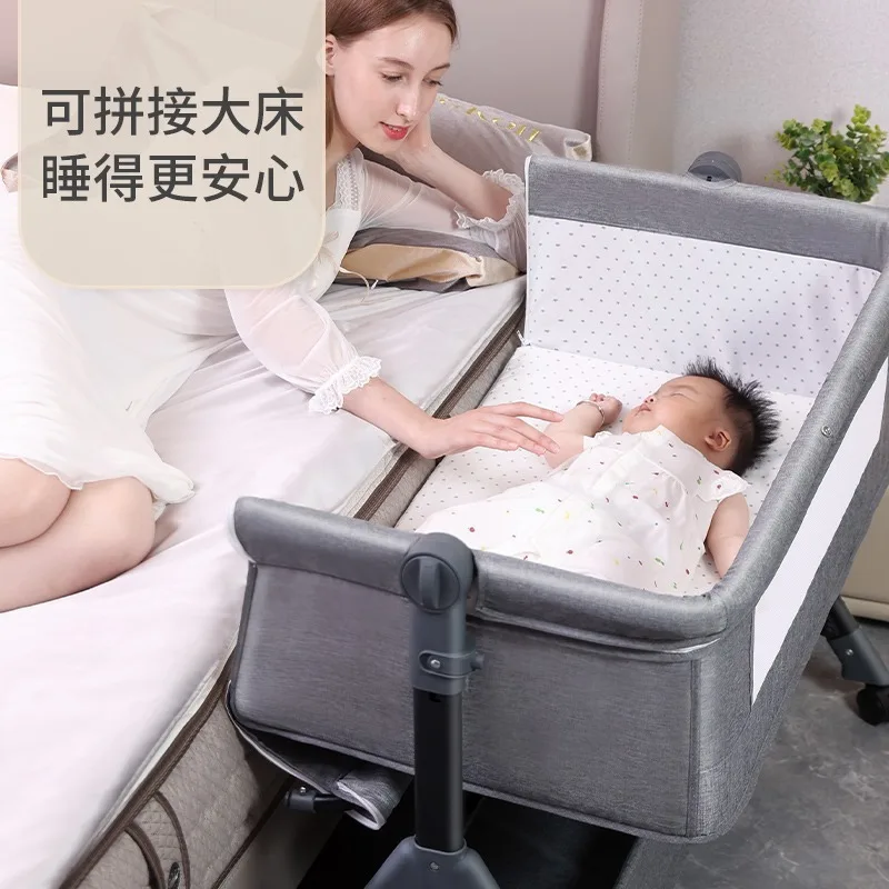 Baby Cribs Removable Foldable Crib Height Adjustable Bedside Bed Rocking Bed Baby Game Bed with Diaper