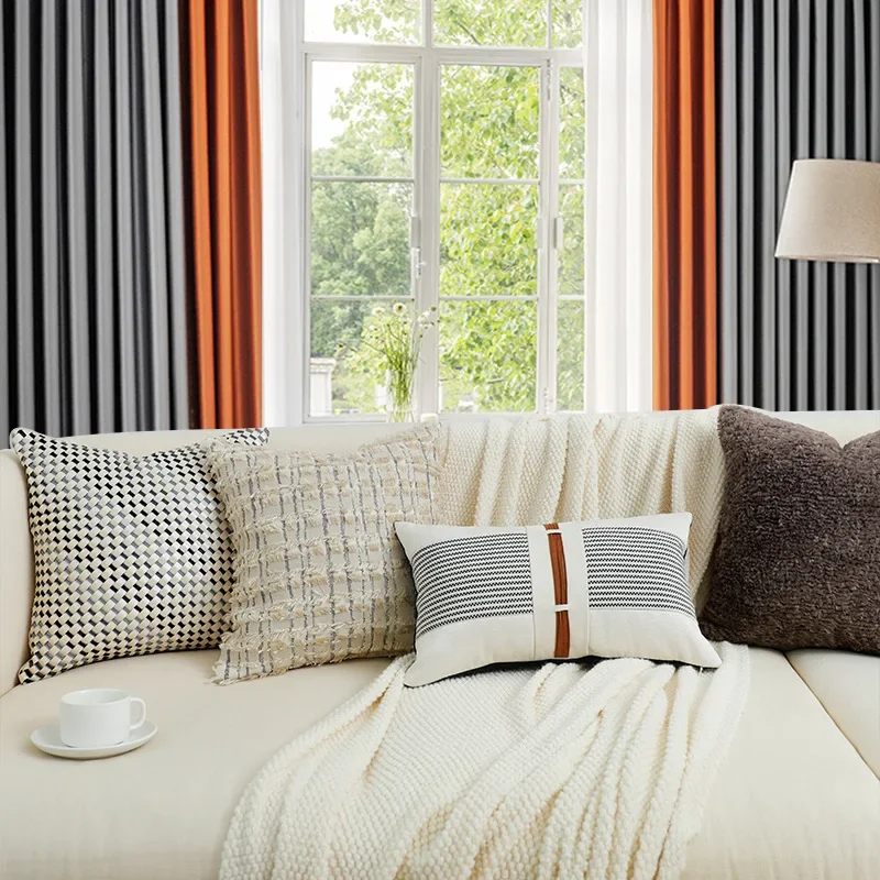 

Hand Woven PU Leather Cushion Cover Luxury Wool Blend Pillowcase Suitable for Home Hotel Sofa Decoration Pillow Cover