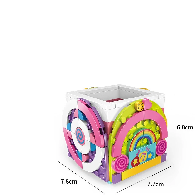 Blocchi da costruzione portapenne arcobaleno per bambini, ornamenti regalo per assemblaggio di piccole particelle fai-da-te per ragazzi e ragazze