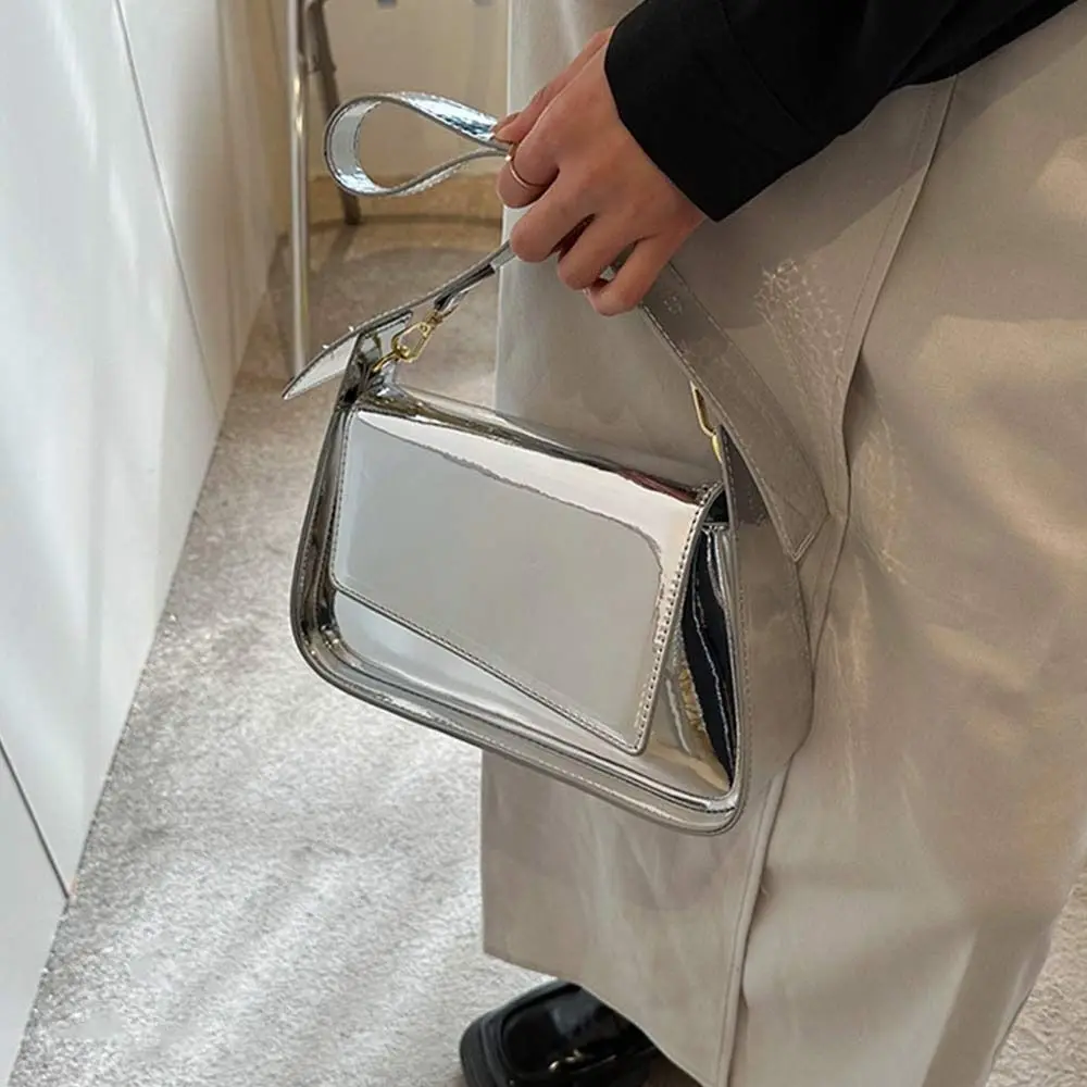 Silver Shouder Bags for Women 2023 Y2K Glossy PU Leather Crossbody Bag Exquisite Luxury Brand Female Underarm Handbags Purse