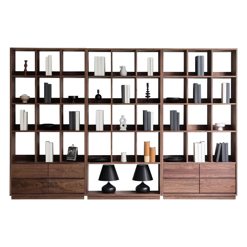 

Комбинированный книжный шкаф в скандинавском стиле из цельного дерева, простой современный книжный шкаф из черного орехового дуба, напольный шкафчик для хранения книжной полки