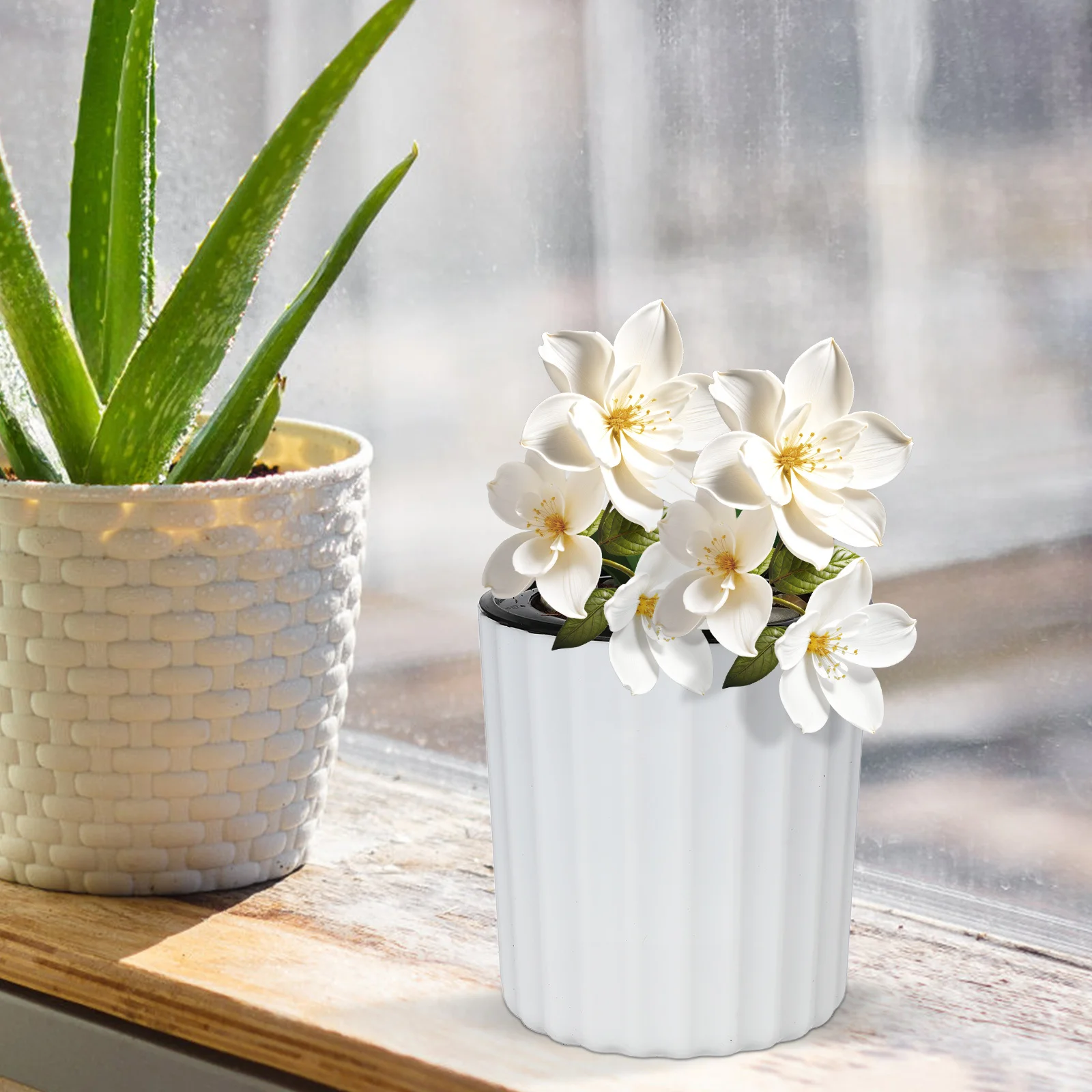 

2Pcs Self Watering Plastic Flower Pots with Built-in Wick System for Consistent Hydration Suitable for Succulents Herbs Indoor