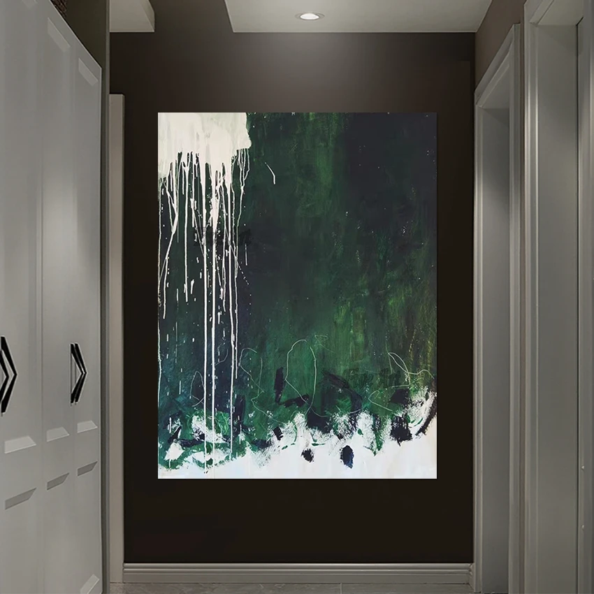 

Handpainted Modern Art, Dark Green Abstract Canvas Oil Painting, Frameless, Home Decoration Pieces, Living Room Wall Picture