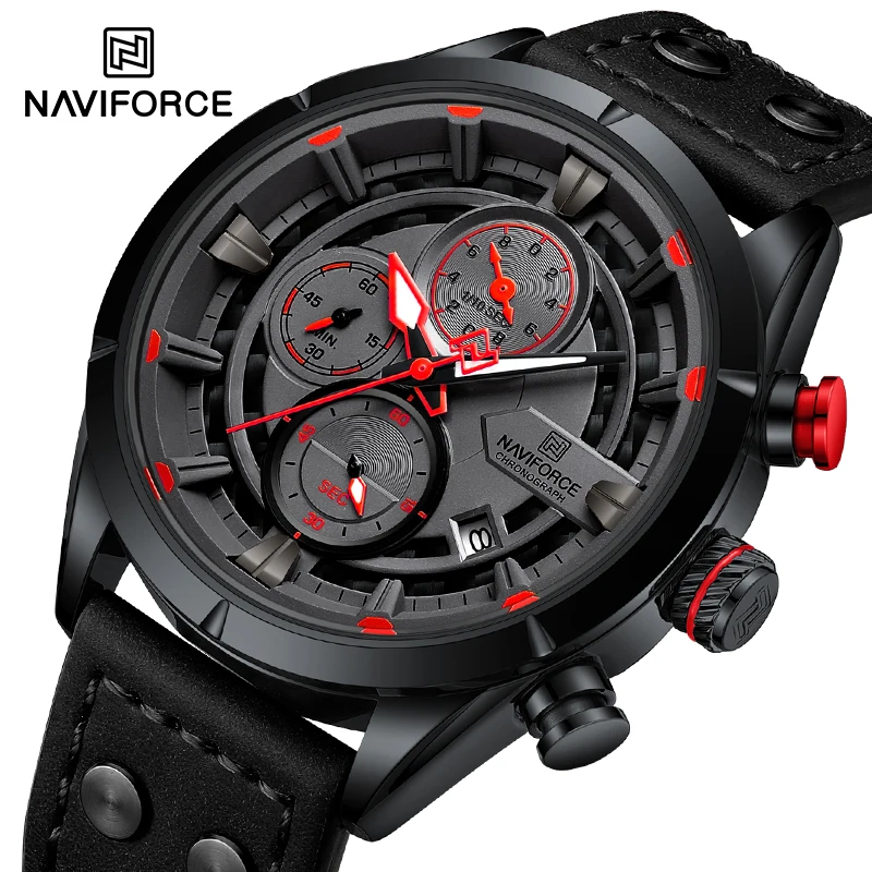 

Casual Wild NAVIFORCE Men's Wristwatch Boyfriend Gift Sports Quartz Calendar Chronograph Male Waterproof Fashion Leather Watches