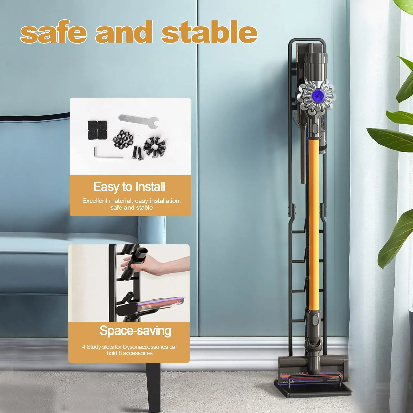 Vacuum Stand for Dyson Handheld V6 V7 V8 V10 DC30 DC31 DC34 DC35 DC58 DC59 DC62 Cordless Vacuum Cleaners Stable Metal Holder