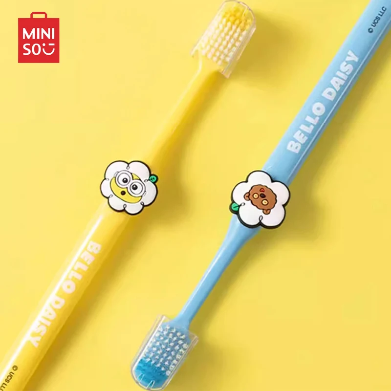 Miniso New 2pcs Minions Toothbrush Kawaii Soft Adults Portable Tooth Cleaning Men Women Home Teeth Whitening Dental Oral Care