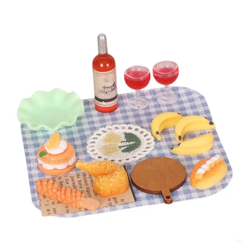 Miniatur-Picknick-Mahlzeit-Lebensmittelmodell-Figurenset Maßstab 1:12 für Puppenhaus mit realistischen und Utensilien – Detail 8