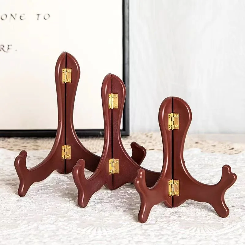 1pc Vintage Wooden Dish Display Rack Curved Design Handmade Foldable Easel Plate Tea Cake  Stand Kitchen Home Storage Rack view 4
