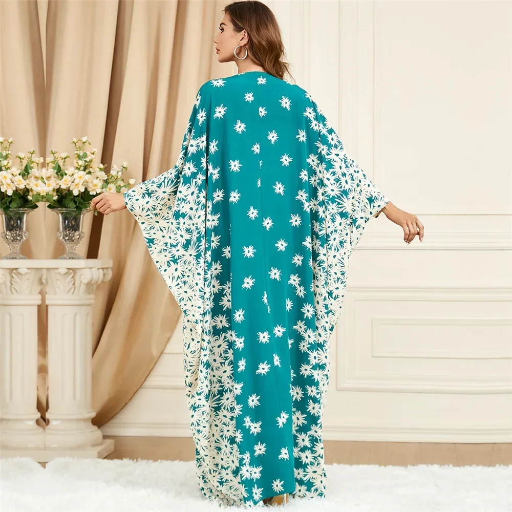 Marocco Caftano Dubai Abaya Eid Mubarak Djellaba Donna Manica a pipistrello Maxi abito Musulmano Allentato Abito da festa Arabo Robe Islam Abaya