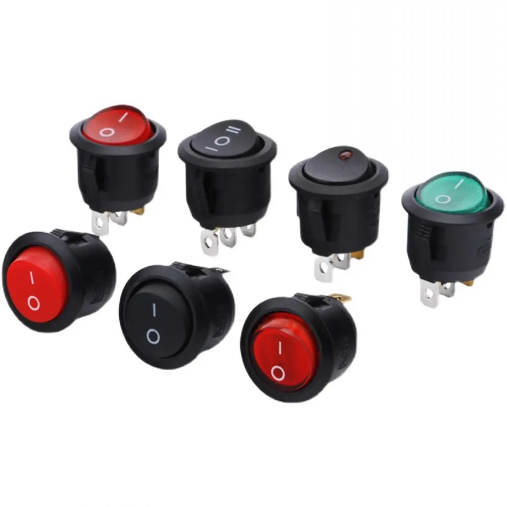 100PCSt KCD1 Round Rocker Switch 3Pin 3P 2-Positon 6A/250V 20mm Red/Green LED Car Push Button Switch With Light