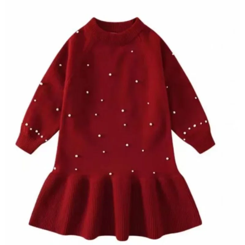 2026 Winter Girls Knitted Sweater Princess Dress Thick Autumn Warm Kids Clothing