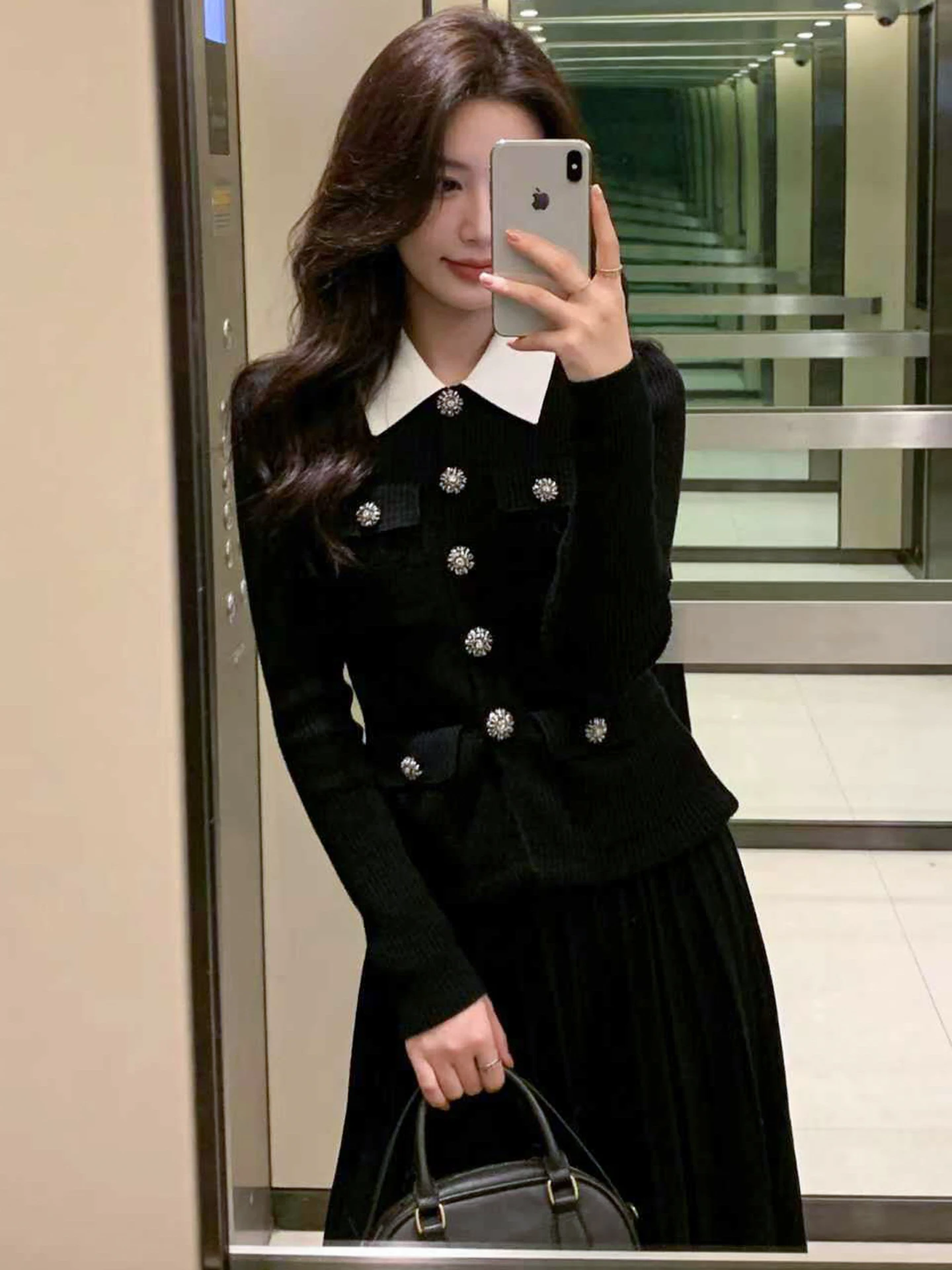 

Spring 2026 Hepburn Sle Knitted Dr SP Home South Oil High End Women's Faion Commute Simple High Waist A-Line Long Sve