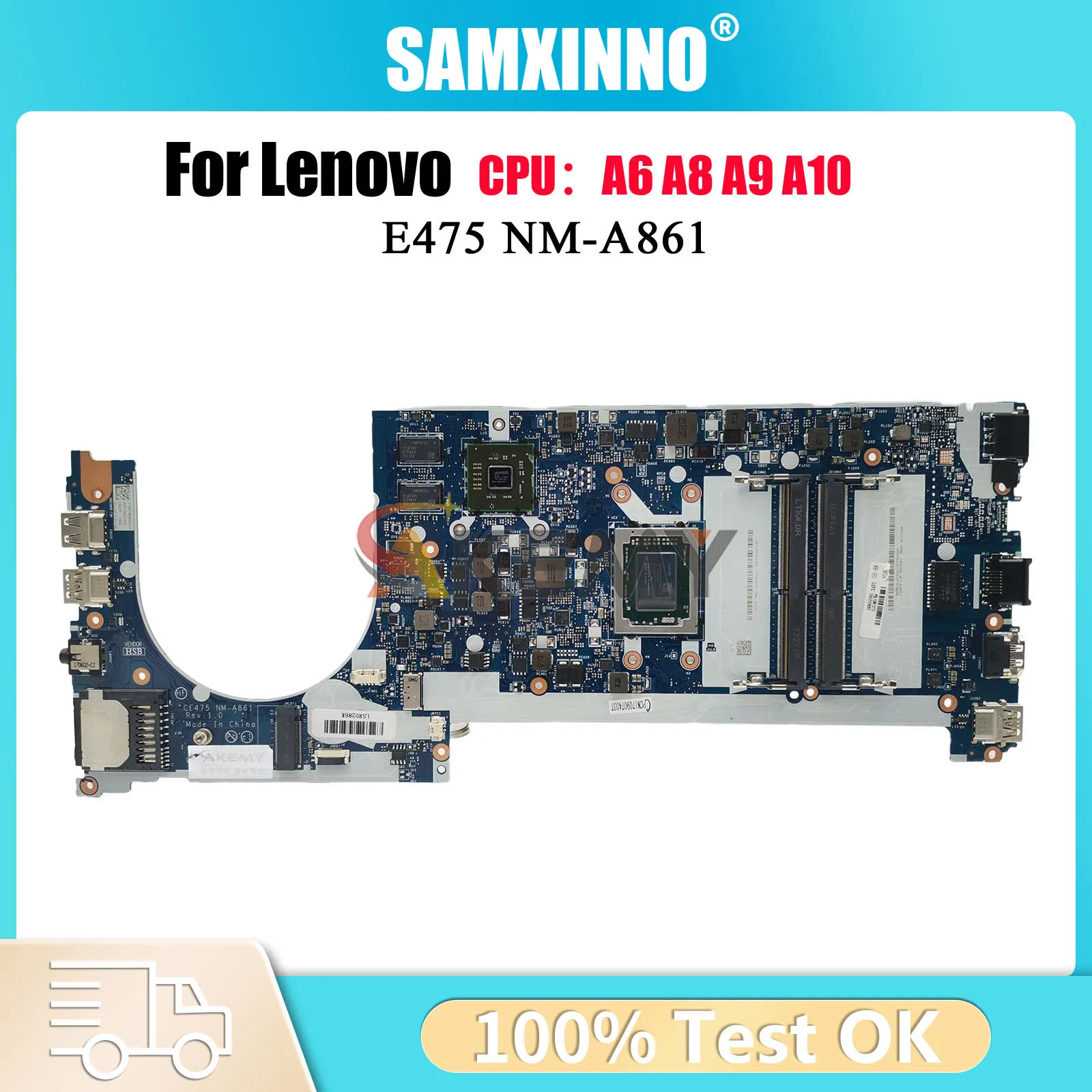 

Материнская плата для ноутбука Lenovo E475 NM-A861 с процессором A6 A10 DDR3, 100% полностью протестирована