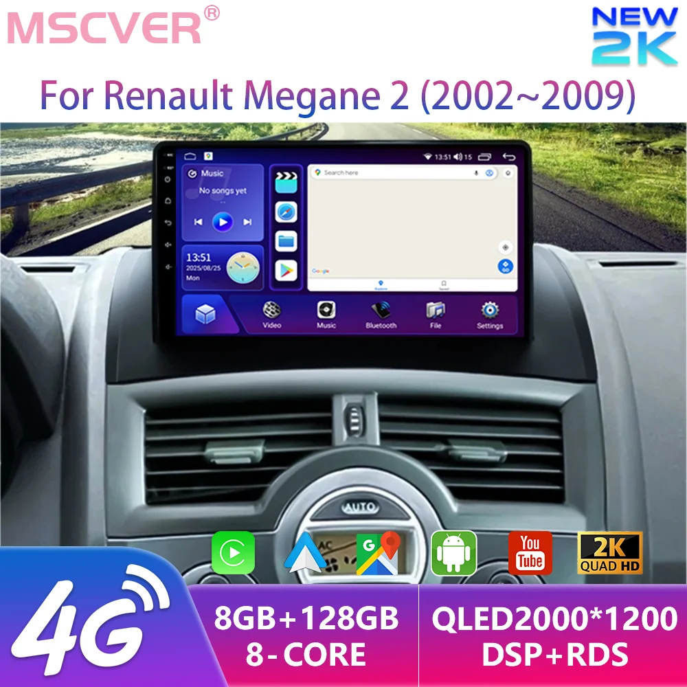 

2 Din Android15 For Renault Megane 2 2002-2009 Car Radio Multimedia Video Player Navigation GPS Carplay Auto Autoradio Stereo