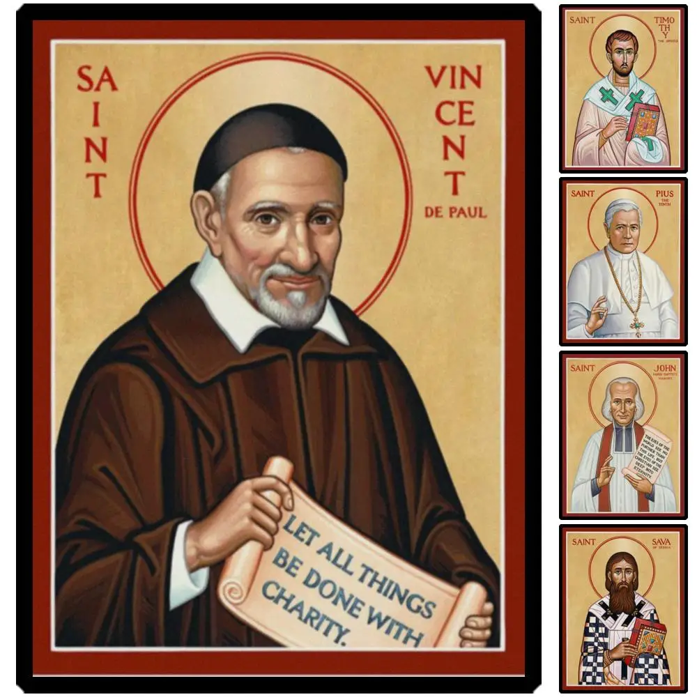 Icône du patron de la carité de St Vincent de Paul, toile imprimée HD, Art byzantin orthodoxe catholique pour décoration de bureau d'autel de maison