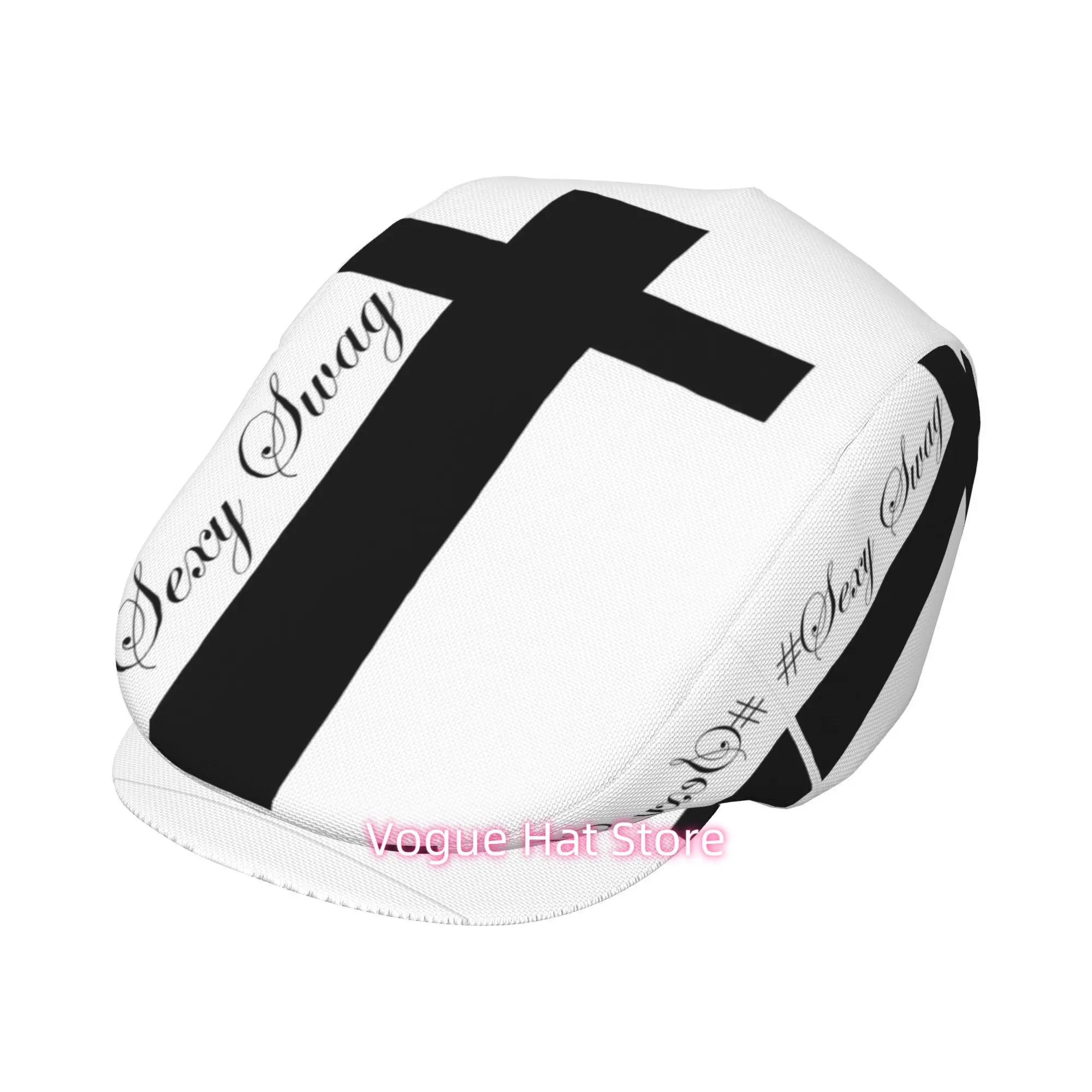 1pc Black Cross Sexy Swag Design All-over Printed Beret, Men and Women Adjustable Flat Cap Suitable for All Seasons Newsboy Bere