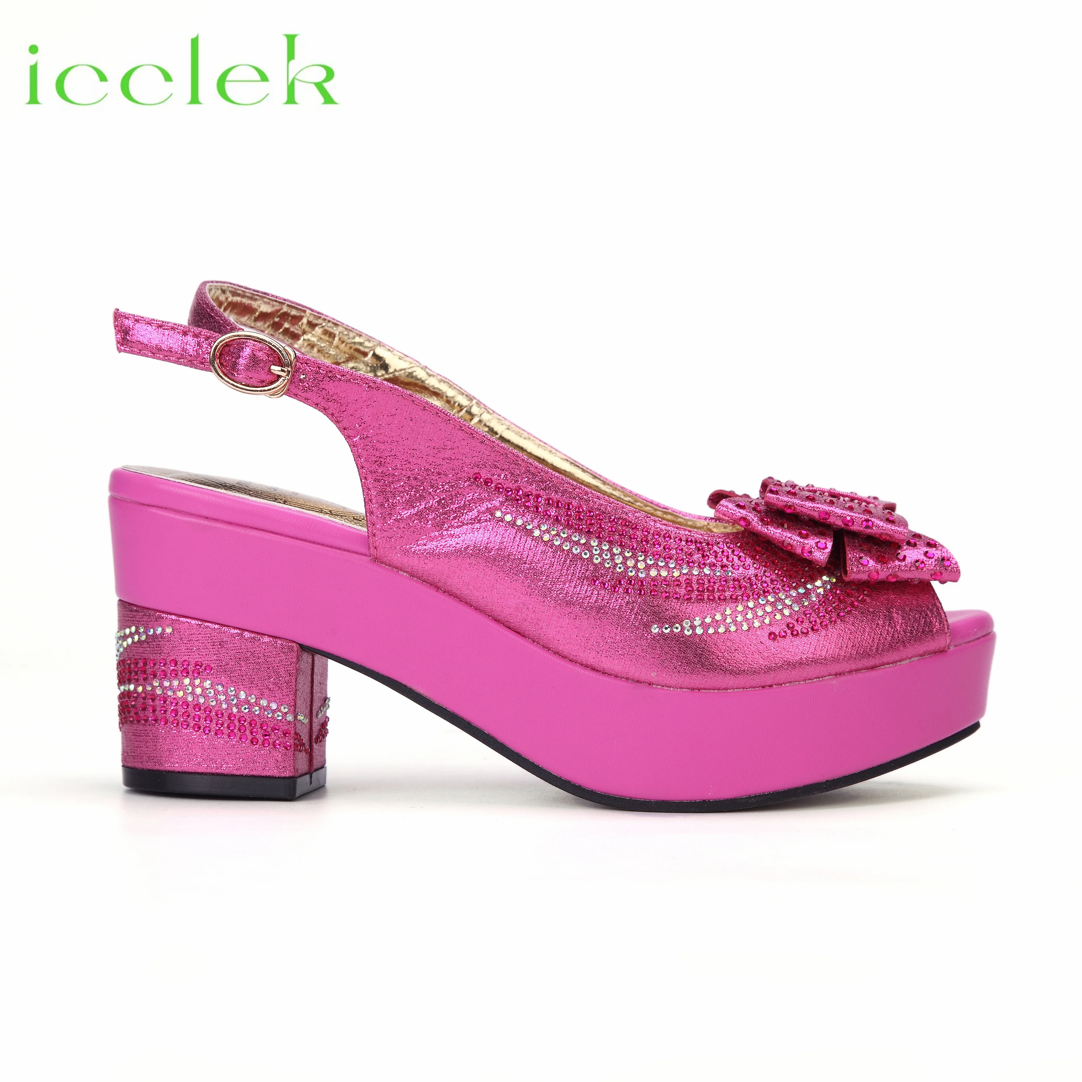 New Fashionable Fuchsia Color Peep Toe Ladies Shoes Matching Bag Set For Nigerian Women Wedding Party Pump