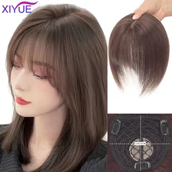 XIYUE Topper Hair Piece Invisible Seamless Long Straight Wig Bangs Clip Overhead Natural Invisible Replacement Cover White Hair