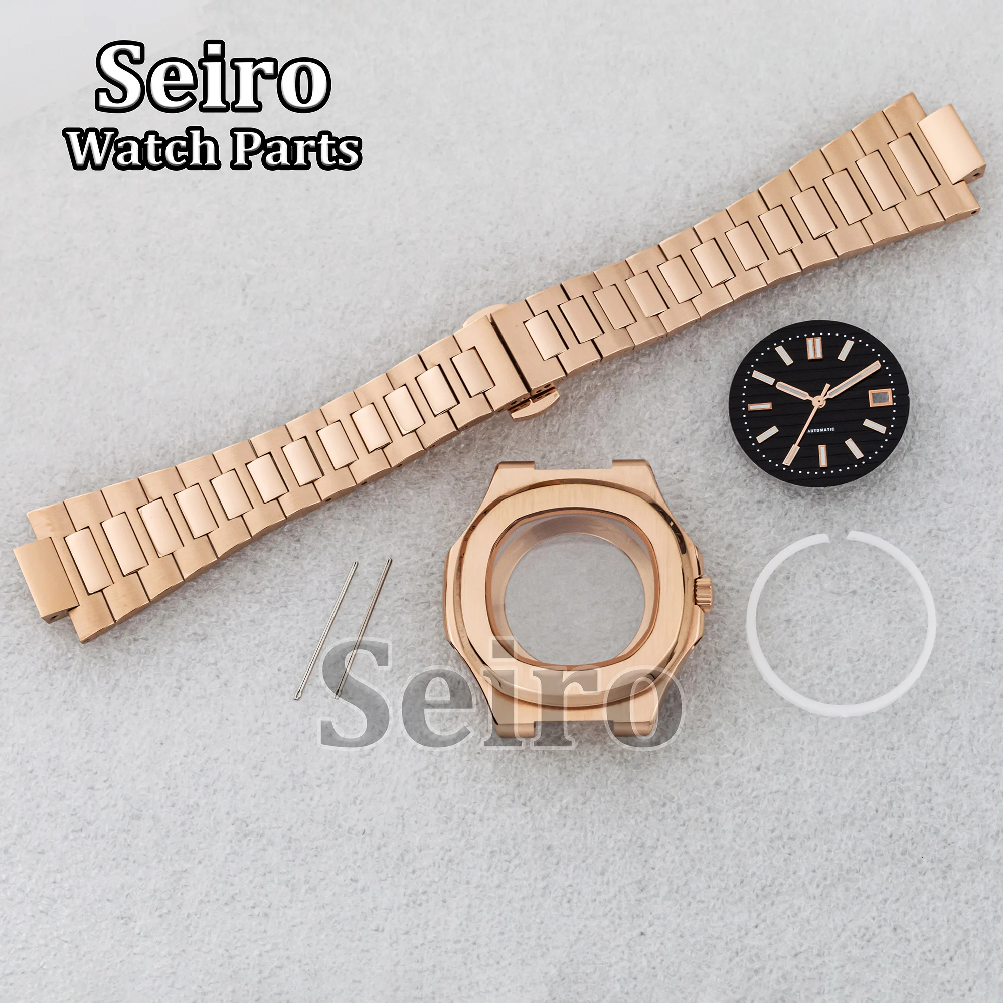 

41MM Stainless Steel Sapphire Glass Watch Case Dial Butterfly Buckle Strap PVD Rose Gold for Nautilus NH35 NH36 NH38 Movement
