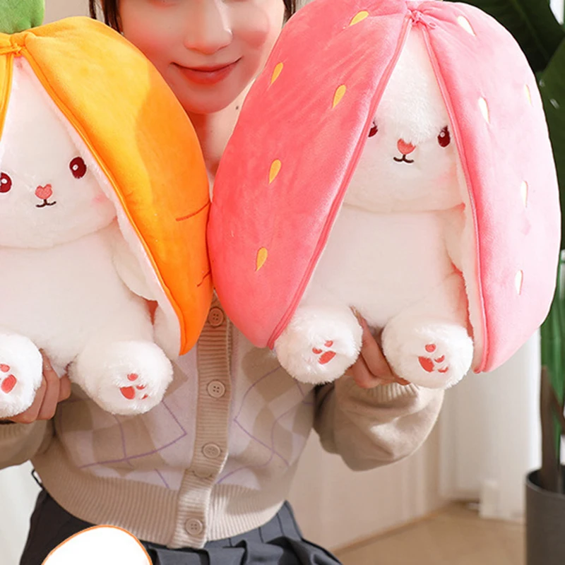 Cute Transform Strawberry Rabbit Doll Plush Toy Carrot Rabbit Small Fruit Doll Bunny