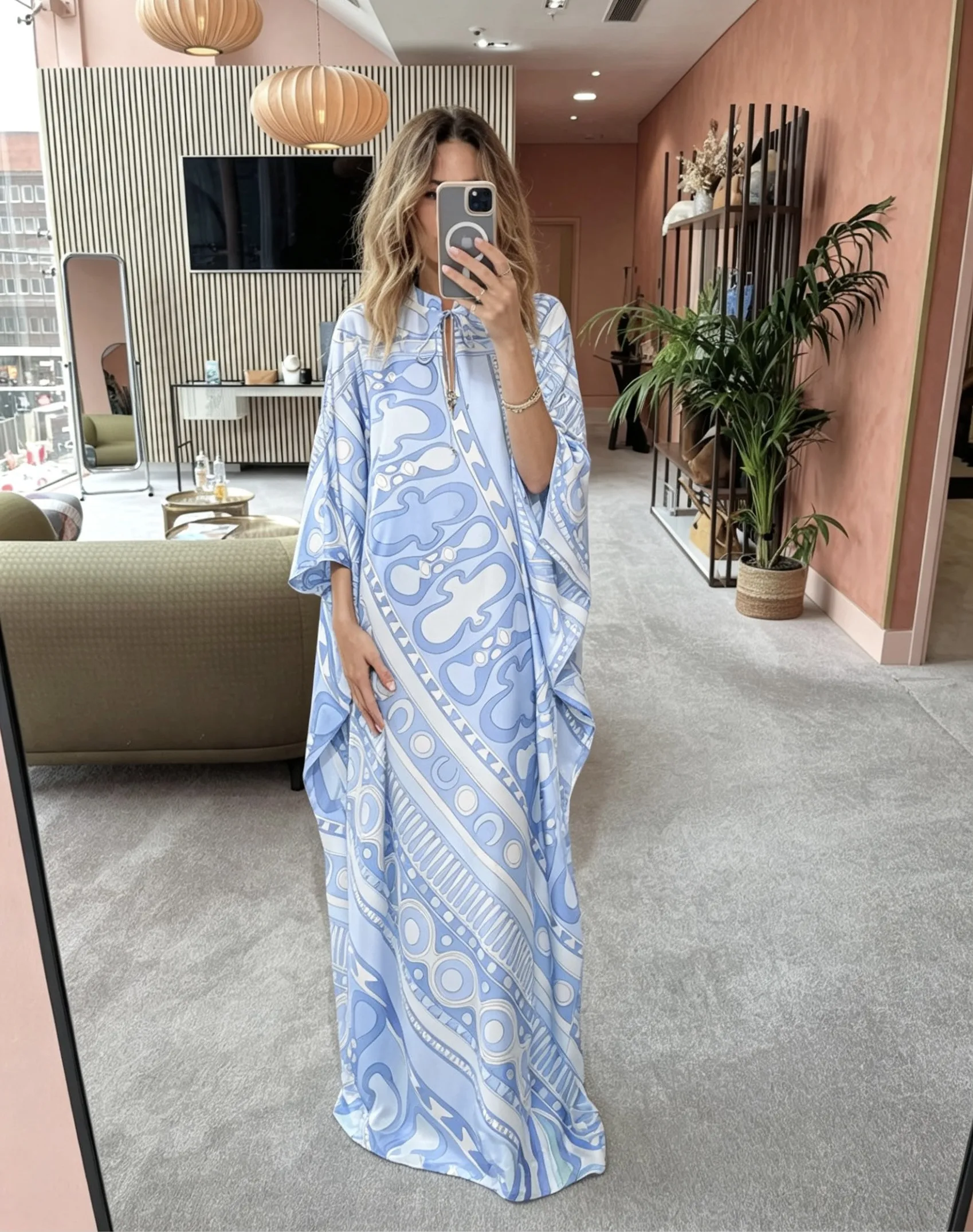 Robe Silk Women - High Quality Loose Blue Silk Dress