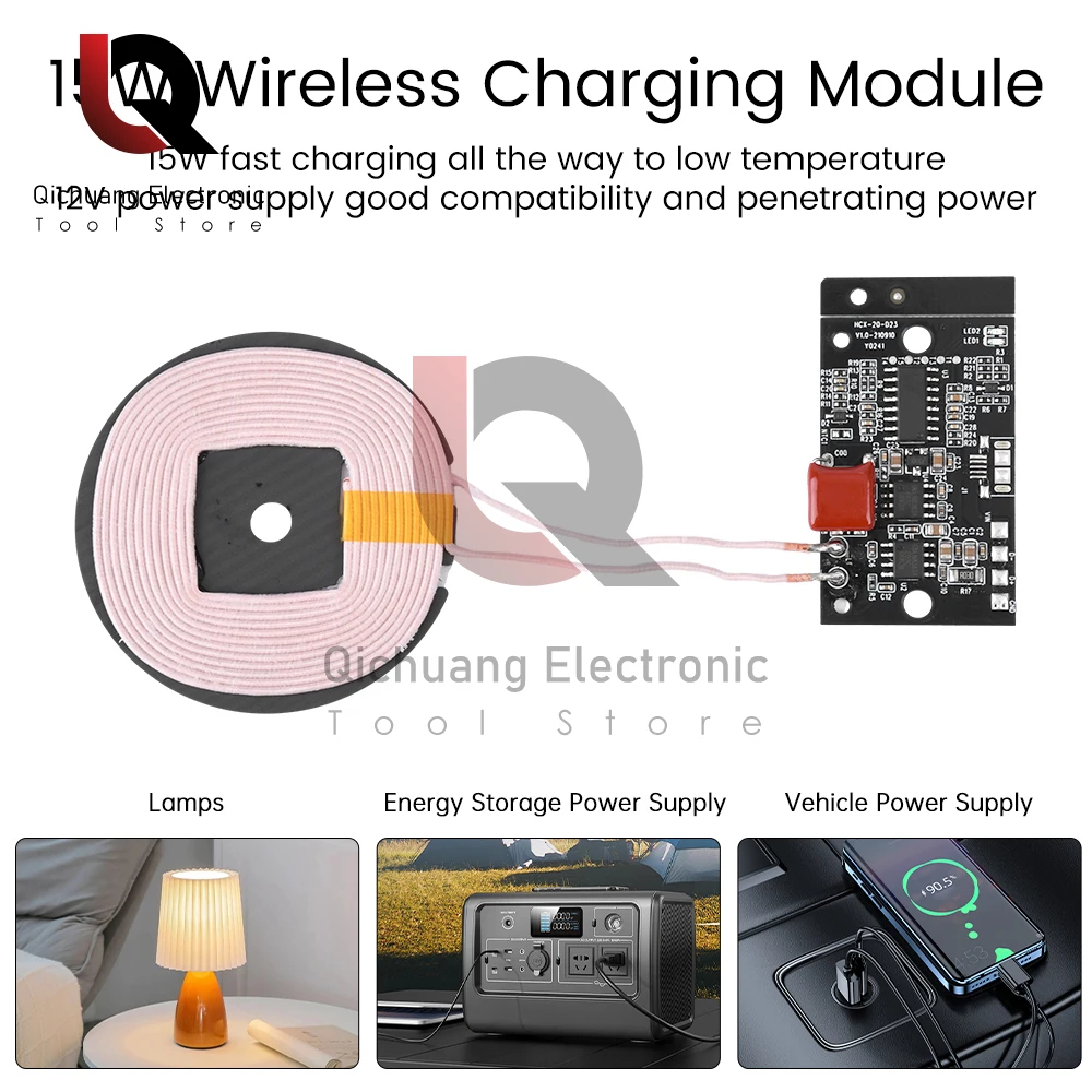 1Pcs 15W 12V High Power Type-C Wireless Charger Transmitter Module Circuit Board for QI Standard Fast Charging for Mobile Phone