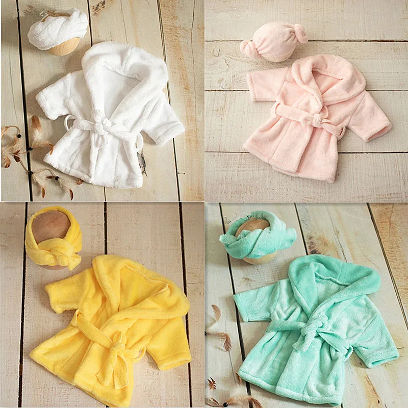 2Pcs/set Newborn Baby Photography Props Soft Flannel Headband Bathrobes