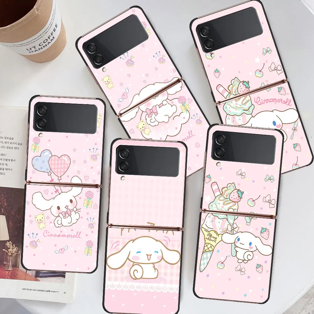 Sanrios Anime Cinnamoroll Phone Case for Samsung Galaxy ZFlip3 ZFlip Z Flip 4 Z Flip 3 5G Flip4 Cover Hard PC Back Shockproof