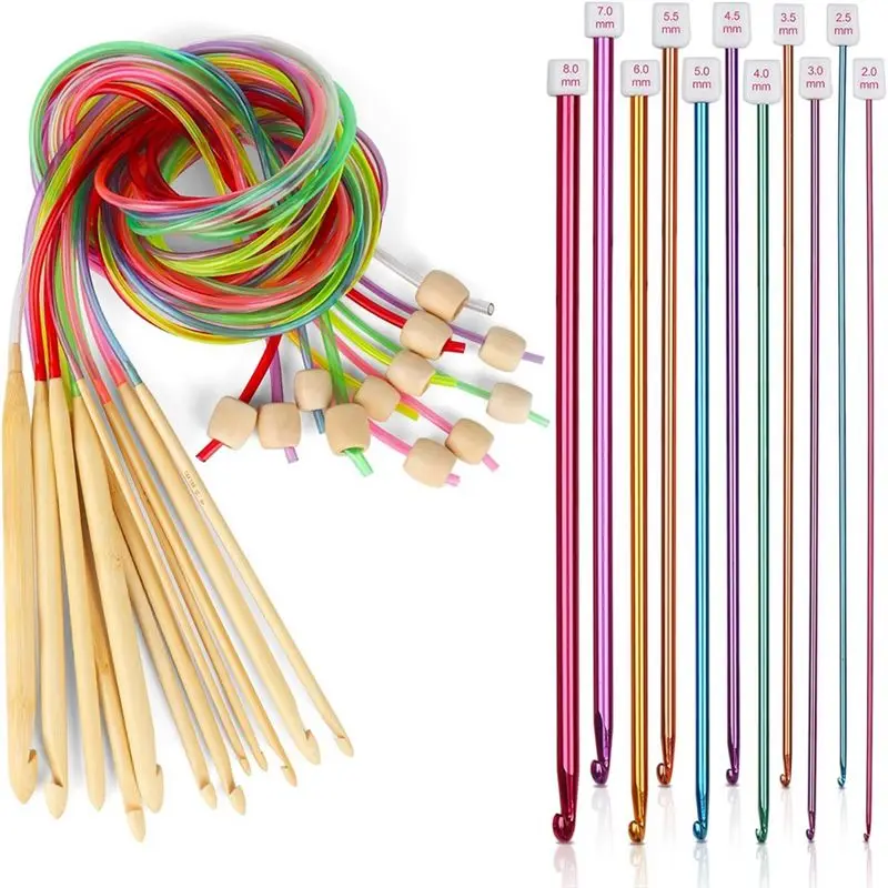 ABWZ-23 Pcs Tunisian Crochet Hooks Kit 11Pcs Aluminum Long Crochet Hooks 2.0-8.0 Mm And 12 Pcs Bamboo Tunisian Crochet Hooks Set