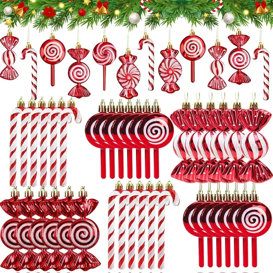 6-24PCS Christmas Lollipop Candy Cane Pendant Xmas Tree Hanging Ball Ornaments Christmas Party Decorations for New Year Gift